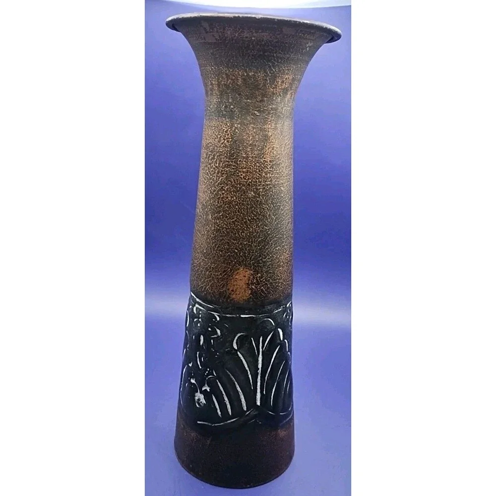 Embossed Iron Art Deco Vase Bronze & Black Color